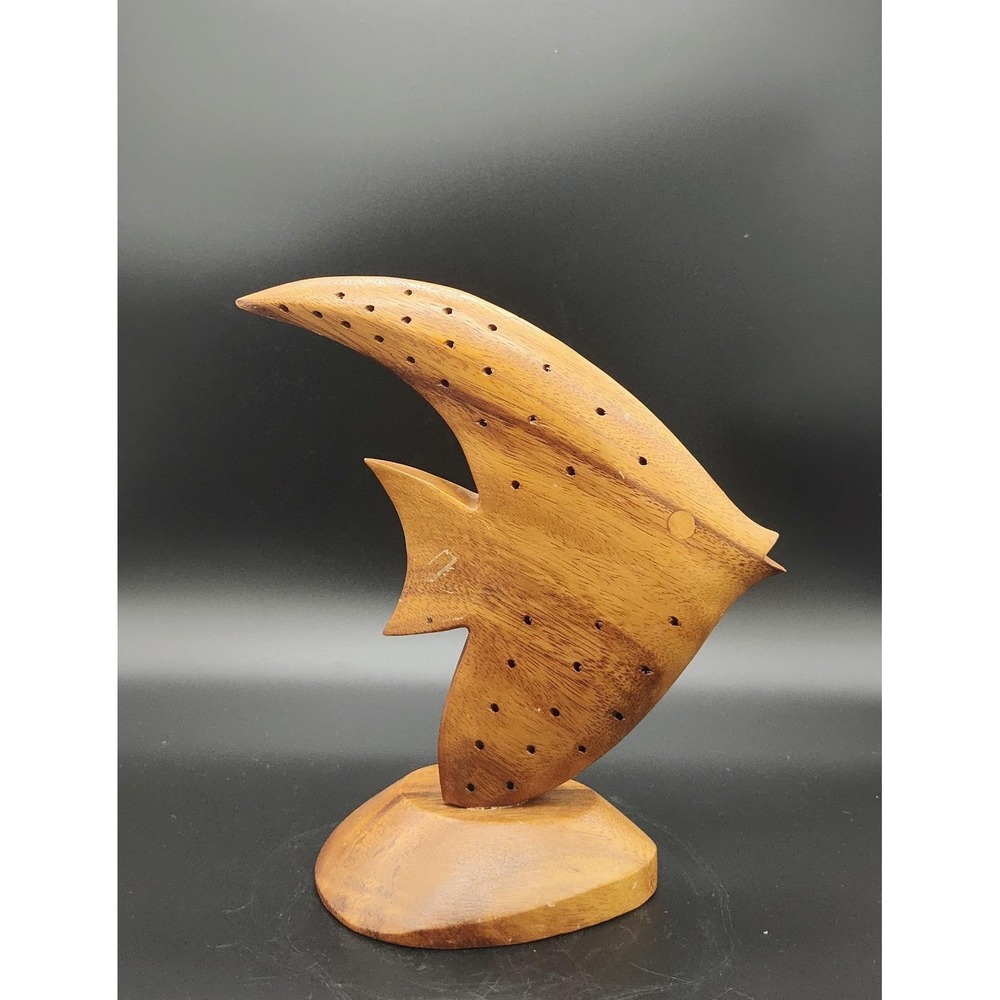 MCM Wood Wooden Fish Sculpture Monkey Pod VTG Mid Century Mod 9" Beach Nautical